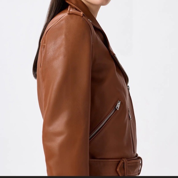 QUINCE 100% Leather Motorcycle Jacket $300.00 Woman’s Size XL Color Cognac Brown - Picture 5 of 11
